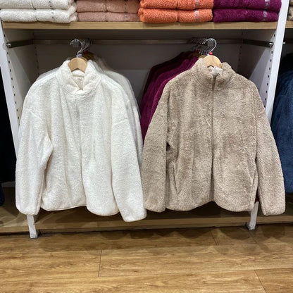 Autumn Winter Women's Long Velvet Fleece Zipper Sleeve Coat Warm Coral Fleece Jacket Full Length Outerwear Comfortable Coat