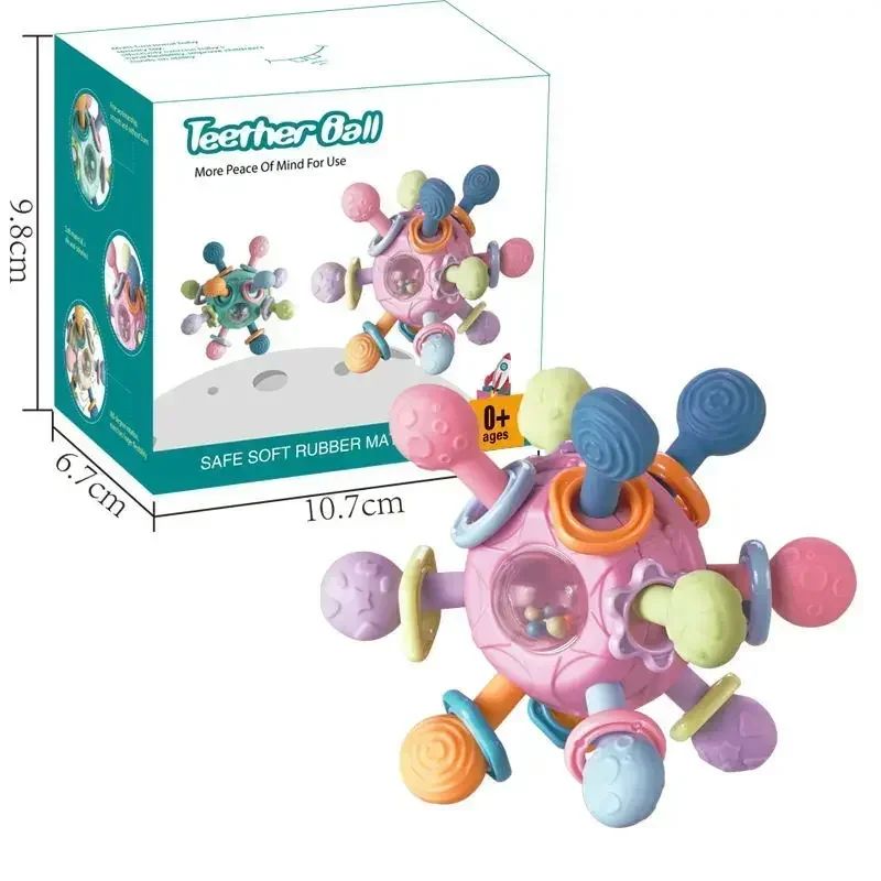 Silicone Teether Baby Toys 0 12 Months Rotating Rattle Ball Grasping Activity Baby Development Toy Baby Sensory Toys for Babies