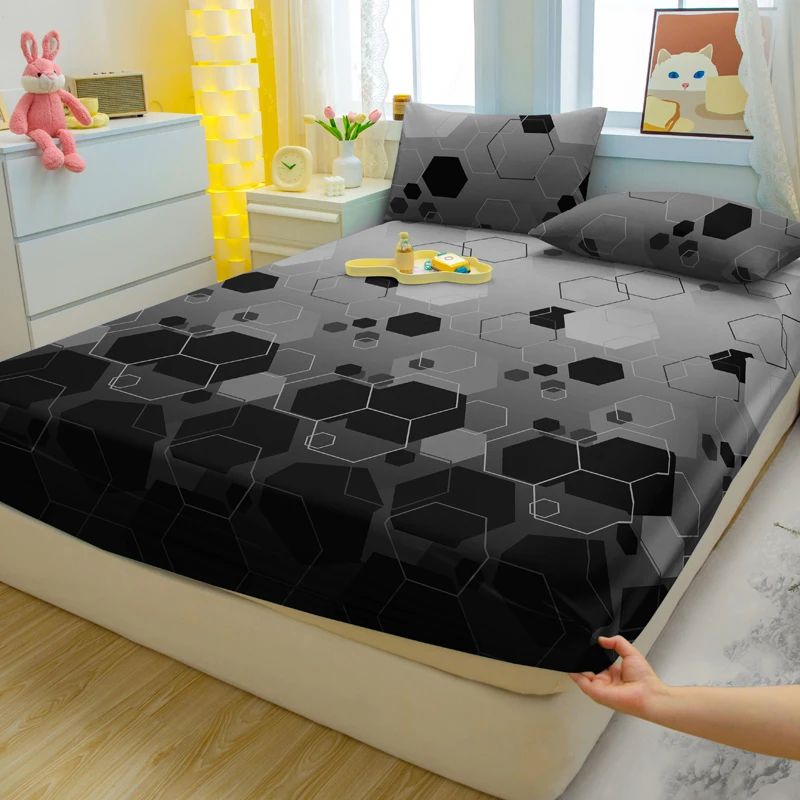 Jogo de lençóis de três peças simples, com padrão geométrico moderno, fosco, estampado para cama, para quarto
