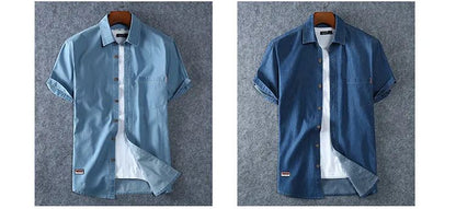 Plus Size L-5XL 6XL 7XL 8XL Men's Cotton Thin Denim Shirts New Summer Short Sleeves High Quality Men Cotton Casual Jean Shirts