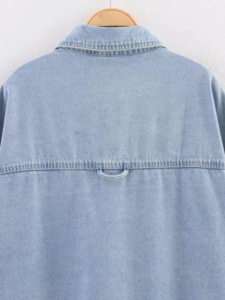 Summer New Style Simple Retro Loose Casual Denim Shirt Jacket Women's Button up Shirt Full Sleeve Regular Fit Blend Fabric