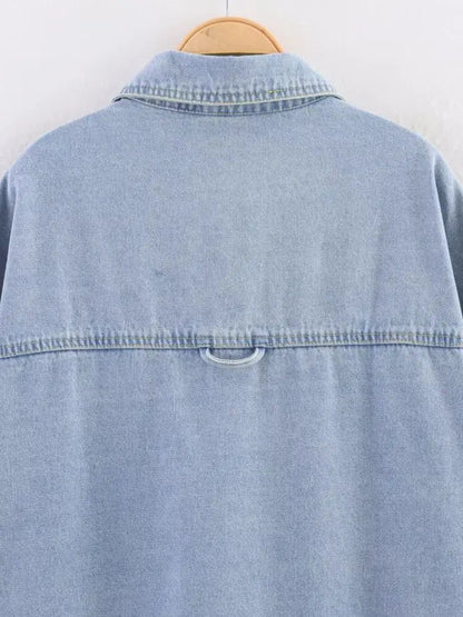 Summer New Style Simple Retro Loose Casual Denim Shirt Jacket Women's Button up Shirt Full Sleeve Regular Fit Blend Fabric