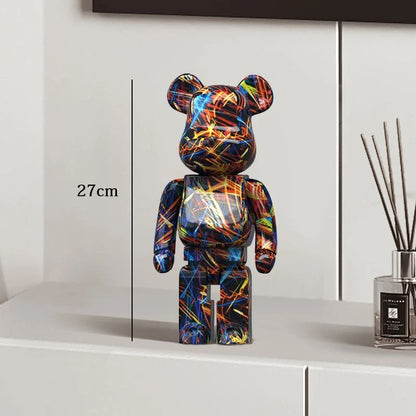 Estátua Urso Graffiti 27cm Bloco Tinta Urso Decoração Enfeites de Resina para Desktop Decoração de Casa Sala de Estar Urso Escultura de Chão Presentes