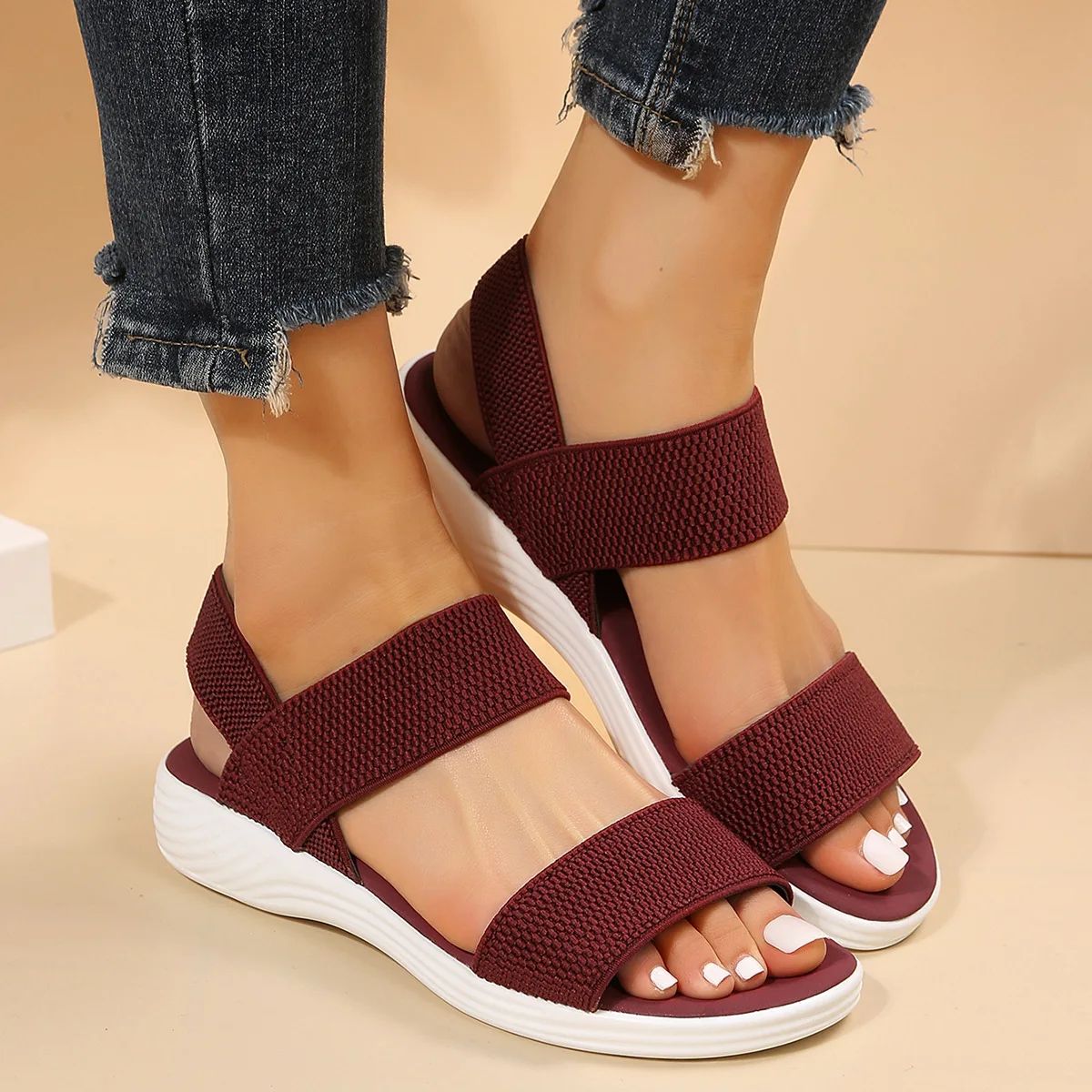 Women's Knit Elastic Cloth Wedge Sandals Slip On Lightweight Walking Sandals Women Plus Size Comfortable Summer Shoes Woman 2024