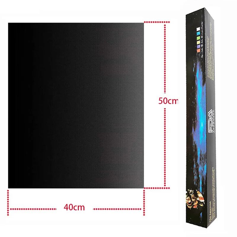 Outdoor Barbecue Mat Boxed Black BBQ Grill Mat Barbecue Baking Non Stick Pad Reusable Cooking Plate Party Mat Tools Accessorie
