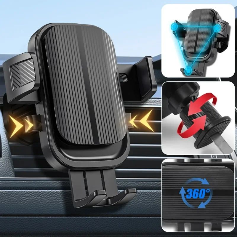 Suporte de Telefone para GPS de Saída de Ar Veicular Rotação 360° Gancho Espiral Universal para Saída de Ar Suporte Veicular por Gravidade para Smartphones de 4.7-7.2 polegadas