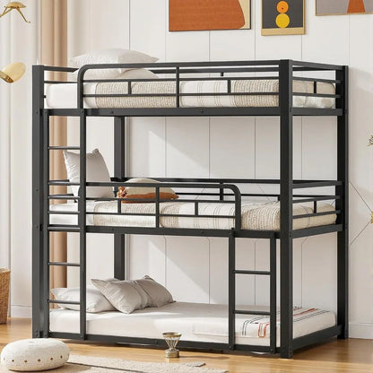 Heavy Duty Triple Bunk Bed Twin-Size Metal Frame with Ladder Family-Friendly for All Ages No Box Spring Needed for Bedroom