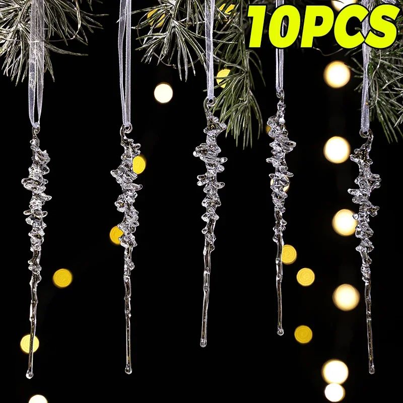 Clear Acrylic Icicle Ornaments Christmas Clear Crystal Icicles Pendants Christmas Tree Hanging Icicles Drop Xmas Wedding Decor