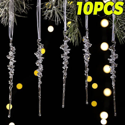 Clear Acrylic Icicle Ornaments Christmas Clear Crystal Icicles Pendants Christmas Tree Hanging Icicles Drop Xmas Wedding Decor