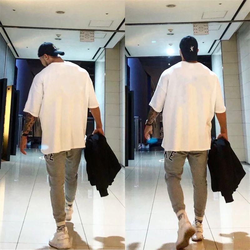 NEW Round Collar  sports T Shirt Oversize Cotton Summer Tee Training running shirt Man Streetwear Half Sleeve men T-shirt