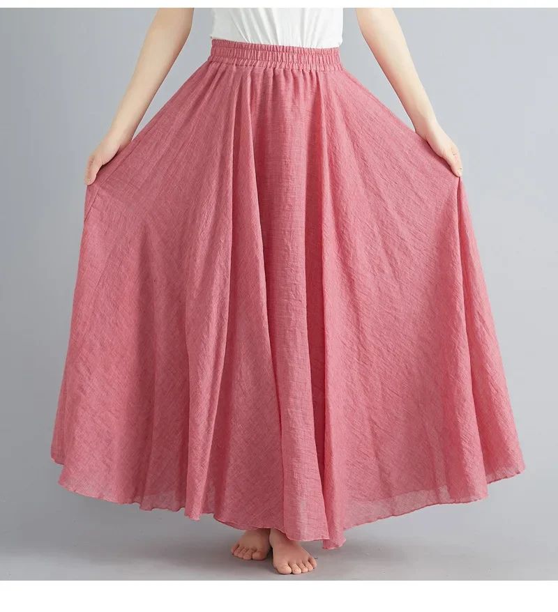 Fashion Solid Cotton Linen Women Skirts Maxi Elegant Harajuku Saia Casual Loose Long Skirt Ladies Clothes Faldas Ropa Mujer