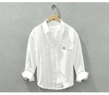 Cargo Shirt Men Spring Autumn Double Pocket Long Sleeve Shirts Male Casual Pure Cotton Orange Shirt Japanese Fashion Loose Shirt