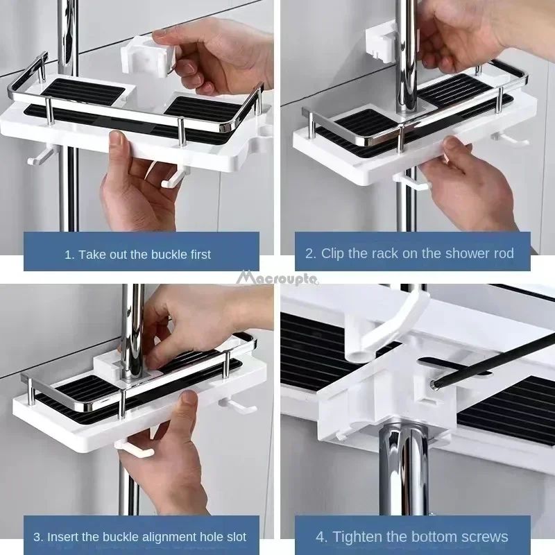 Organizador de armazenamento para chuveiro, sem perfuração, suporte para chuveiro de elevação, suporte para sabonete, shampoo, bandeja, prateleiras de poste