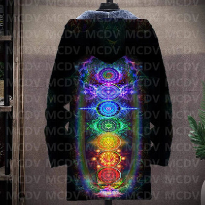 Men's Retro Print Plush Thick Long-Sleeved Coat Cardigan Psychedelic 3D Prined Fleece Hooded Overcoat Unisex Thick Warm Jacket