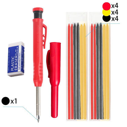 3Colors Refill 2.8mm Solid Carpenter Pencil Set Mechanical Pencil Cap Carpentry Marking Scriber Construction Woodworking Tools