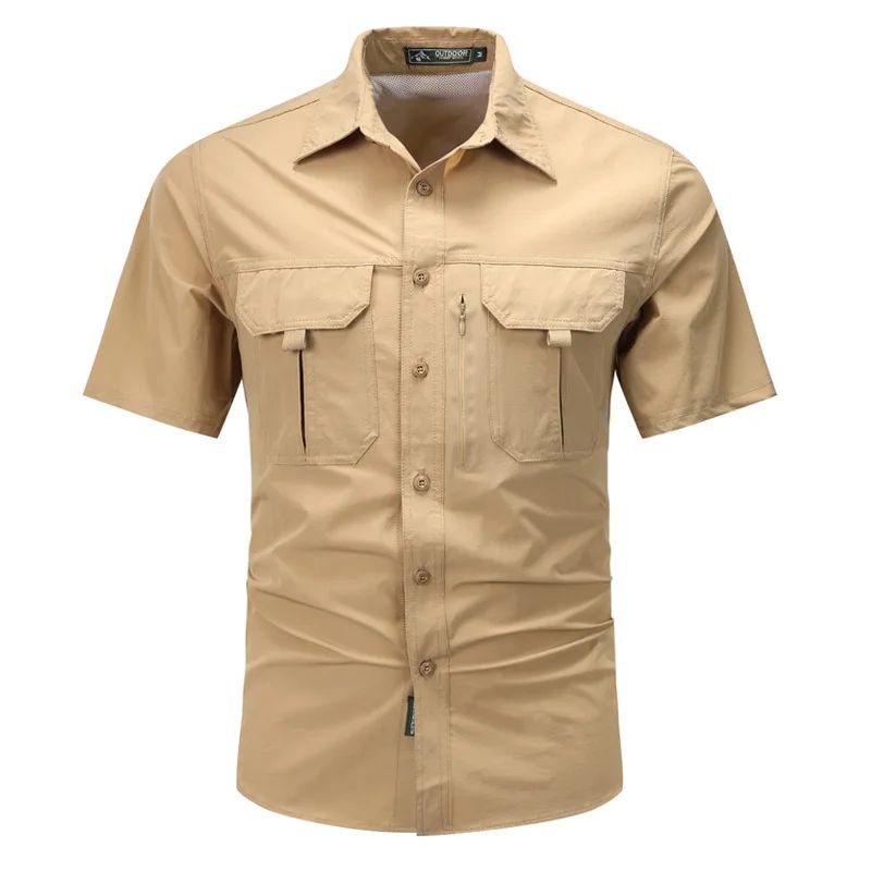 Summer Tactical Shirts Men Work Short Sleeve Shirt Outdoor Breathable Quick Dry Multi-pocket Cargo Camp Hike Short Sleeved Shirt