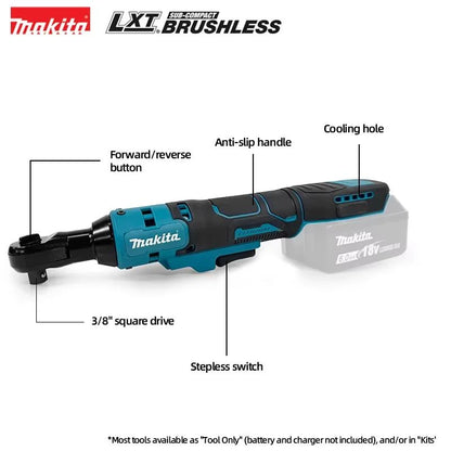 Makita Chave Catraca de Impacto Angular sem Escovas 18V, sem Fio, Velocidade Variável, Chave de Força, Ferramentas Elétricas com LED?Atributos opcionais)