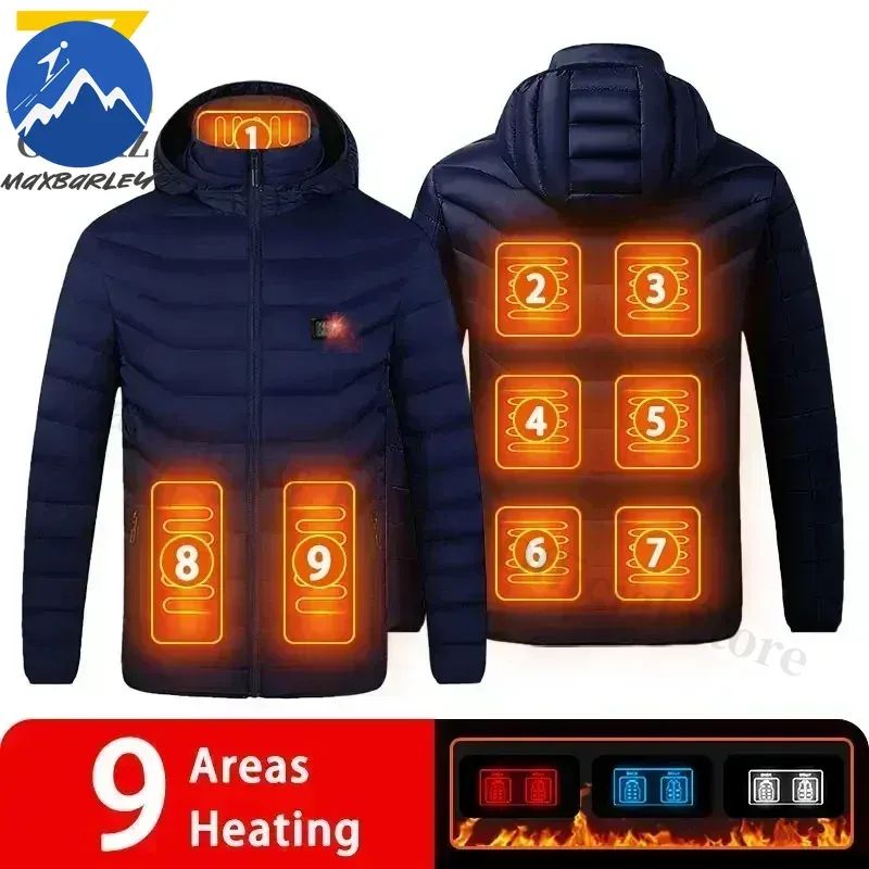 Intelligent Electric Heated Jacket Men Winter Warm Parka 3 Modes Adjustable Anti-Cold Ski Outdoor Camping Hiking Thermal Coat