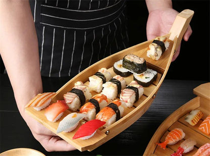 Culinária Japonesa Barcos de Sushi Ferramentas de Frutos do Mar Barco de Madeira de Bambu Feito à Mão Sashimi Pratos Frios Variados Louças Fornecedores de Bar