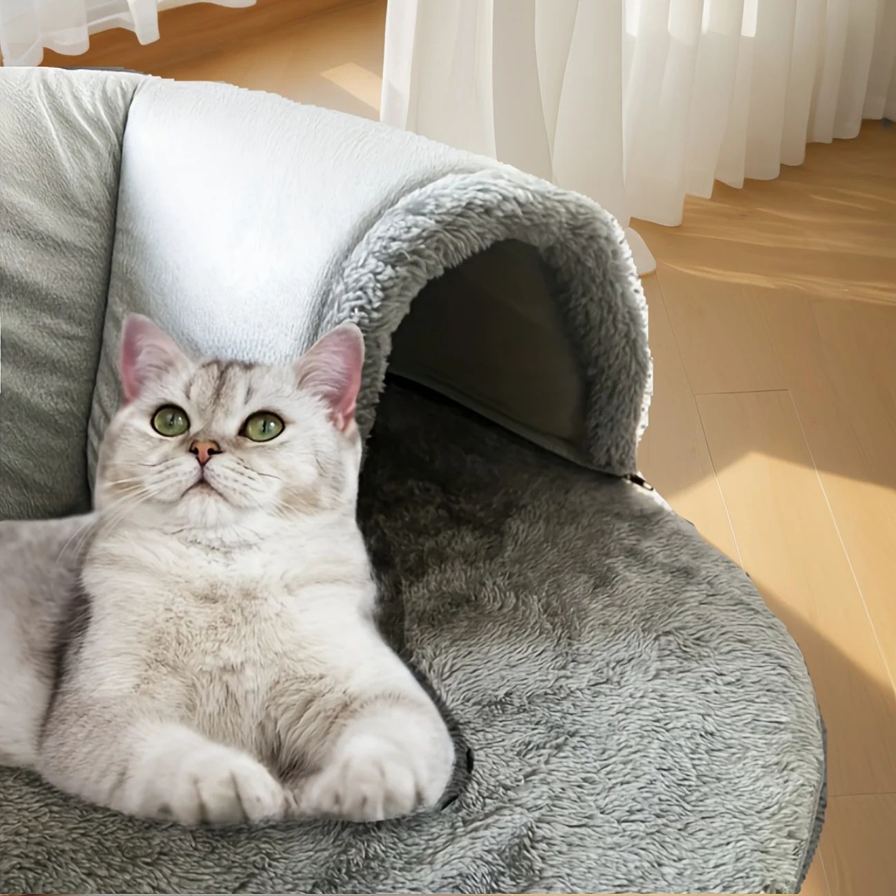 Cama Túnel Aconchegante Winte Winte 3 em 1 para Gatos - Tapete de Brinquedo e Ninho Quente Com Base Antiderrapante Para Gatos Pequenos a Médios, Coelhos e Hamsters