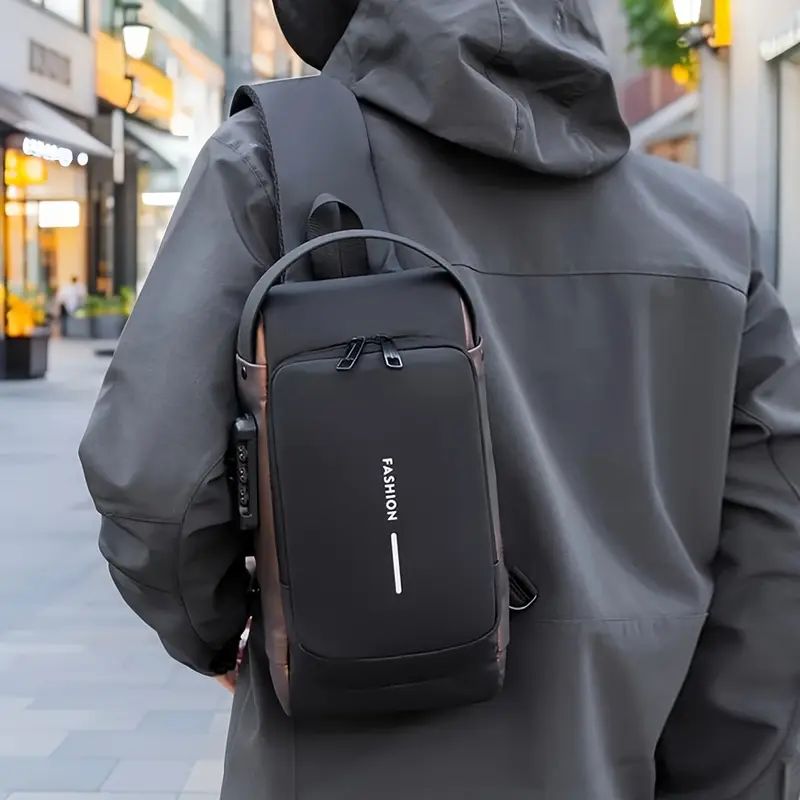 Men'S Anti-Theft Password Lock Chest Bag,Durable Oxford Fabric, Adjustable Shoulder Strap, Crossbody Style with Secure Lock