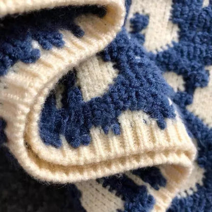 Autumn Winter CD Letter Full Print Embroidery Men's round Neck Knitted Wool Sweater Casual Long Sleeve Sweatshirt