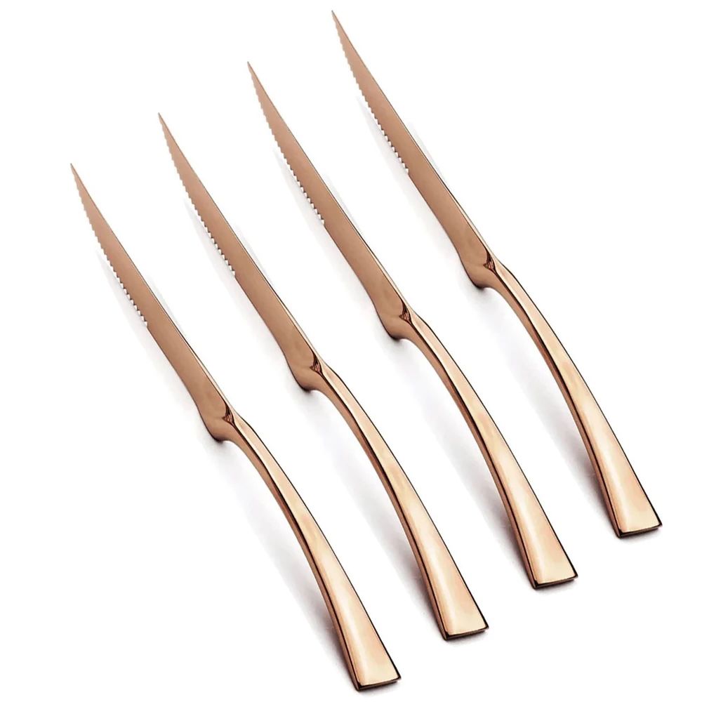 Conjunto de 4 Facas de Jantar Espelhadas, Talheres de Aço Inoxidável, Talheres Dourados e Prateados, Louça Ocidental, Facas de Bife para Restaurante