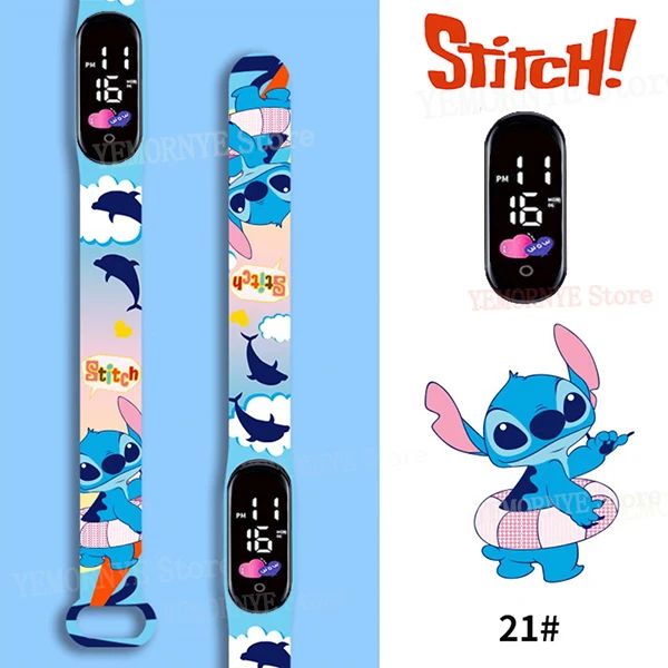 Disney Stitch Digital Kids' Watches Anime Figures LED Luminous Watch Touch Waterproof Electronic Sports Watch Kids Birthday Gift