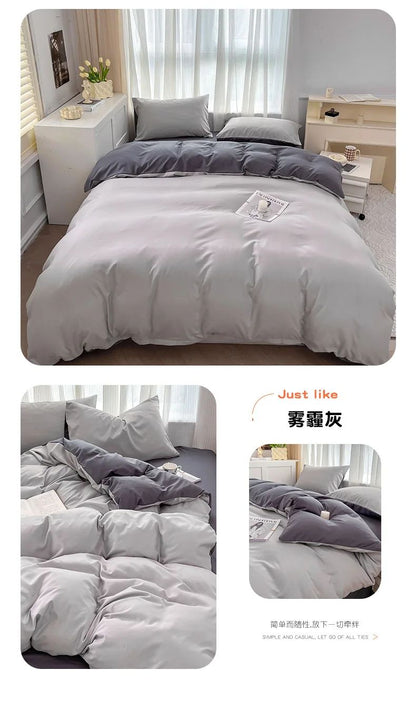 Conjunto de cama de cor sólida de quatro peças para crianças e adultos, cama de casal grande, conjunto de capa de edredom, lençol e capa de travesseiro de quatro peças