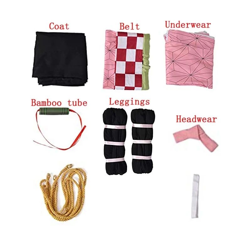 Anime Nezuko Nezuko Cosplay Costume Nezuko Wig Uniform with Props for Adult Kids Halloween Carnival Costumes