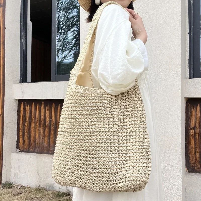 Fashion Straw Women Shoulder Bags Paper Woven Female Handbags Large Capacity Summer Beach Straw Bags Casual Tote Purses