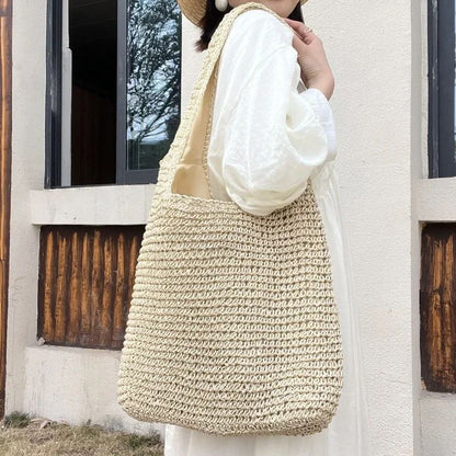 Fashion Straw Women Shoulder Bags Paper Woven Female Handbags Large Capacity Summer Beach Straw Bags Casual Tote Purses