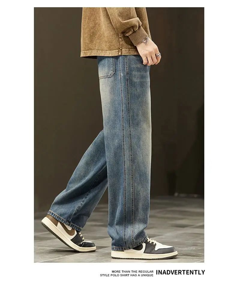 Streetwear Vintage Jeans Men's New Personality Thin Fashion Personalized Loose Trousers Casual Straight Wide Denim Pants Male