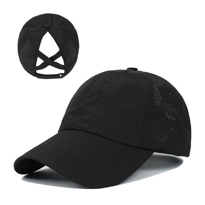 Boné de Beisebol de Verão Cor Sólida Roupa de Golfe Feminina Esporte Lazer Boné Cruzado com Rabo de Cavalo Chapéu de Malha Secagem Rápida Meio-Oco Boné Masculino com Aba Curva