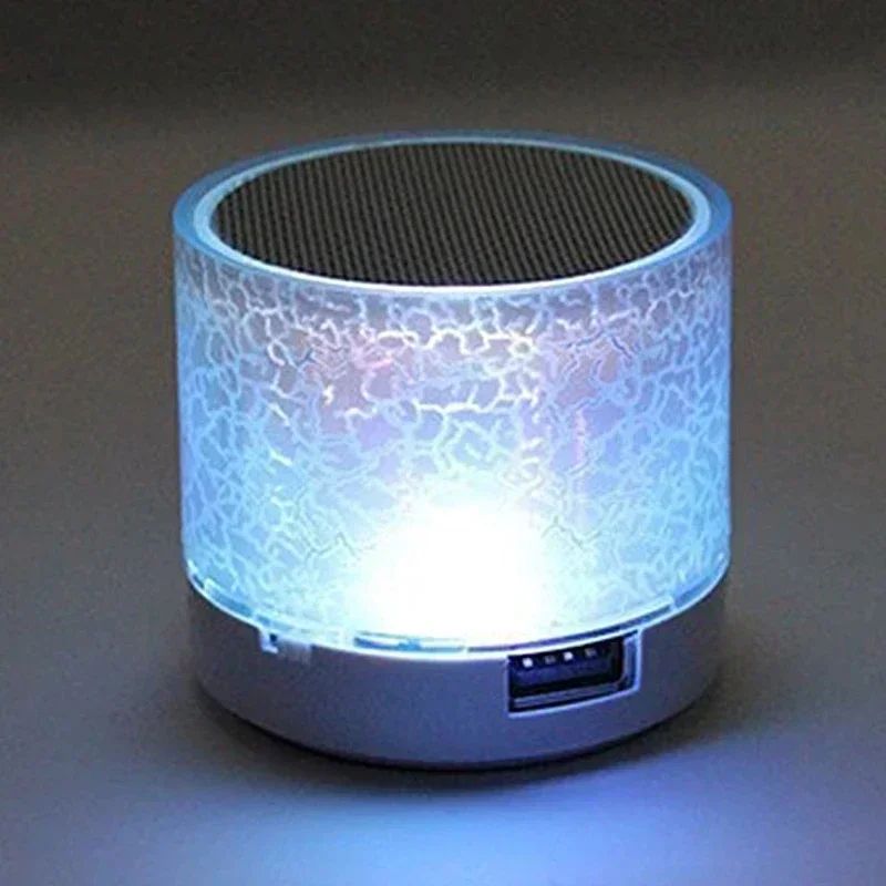 Mini alto-falante Bluetooth sem fio com LED rachado, cartão SD, USB, subwoofer, portátil, MP3, coluna de som para PC e celular