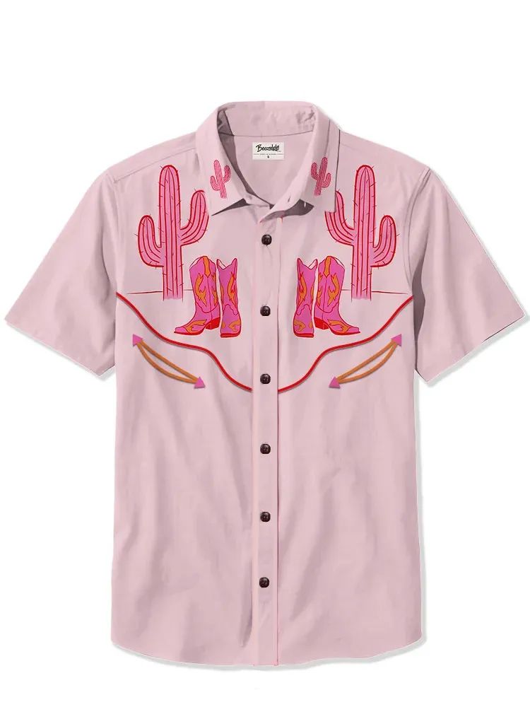 Men's Western Cowboy Style Short Sleeve Shirt Comfortable Breathable Summer Art Button Top Camisas Hawaianas Divertidas