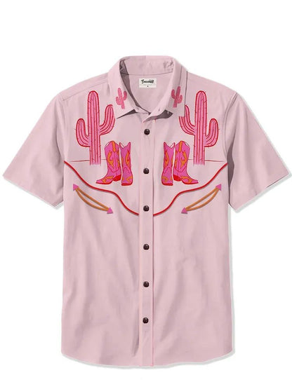 Men's Western Cowboy Style Short Sleeve Shirt Comfortable Breathable Summer Art Button Top Camisas Hawaianas Divertidas