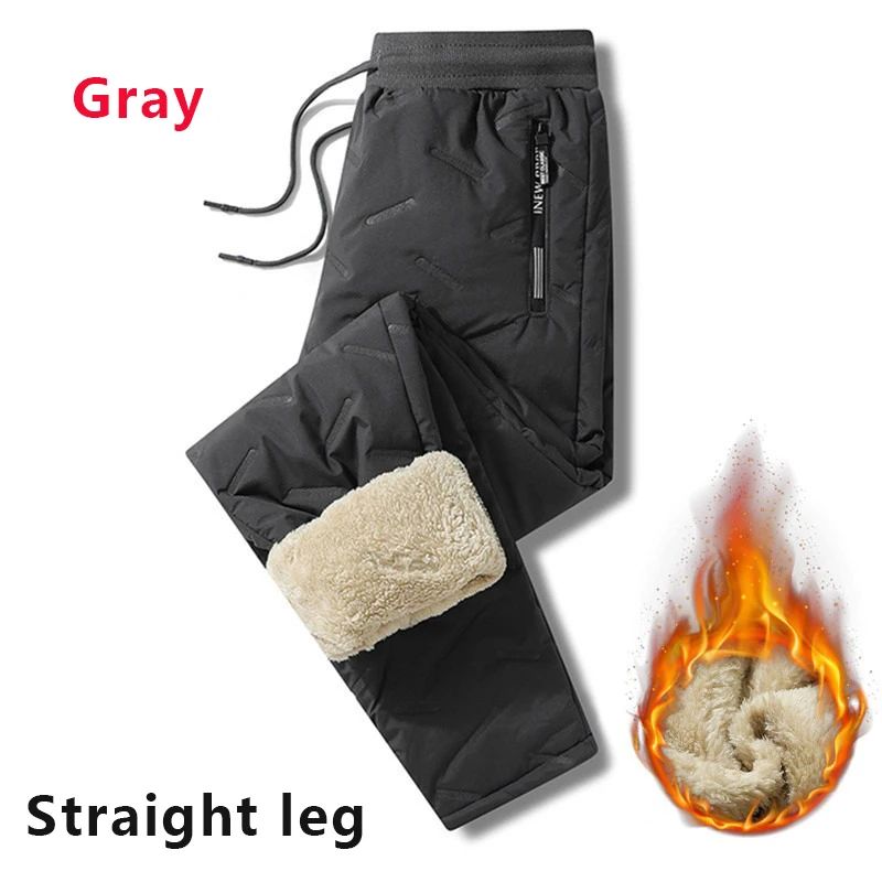 Calça Moletom Masculina de Inverno de Pelúcia Grossa com Lã de Cordeiro, Calça Térmica Casual, Calça de Algodão Quente, Impermeável e à Prova de Vento