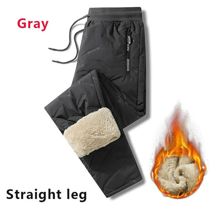 Calça Moletom Masculina de Inverno de Pelúcia Grossa com Lã de Cordeiro, Calça Térmica Casual, Calça de Algodão Quente, Impermeável e à Prova de Vento