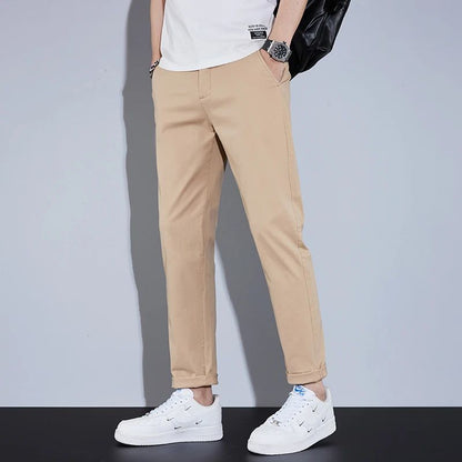 Casual Men Orange Loose Straight Business Pants Green Khaki Elastic Waist Trousers Soft Cotton Lyocell Fabric Korean Cargo Pants