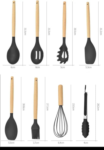 12PCS Food Grade Silicone Kitchen Cookware Utensils Turner Spatula Measuring Spoon Practical Cooking Tool Kitchenware Set