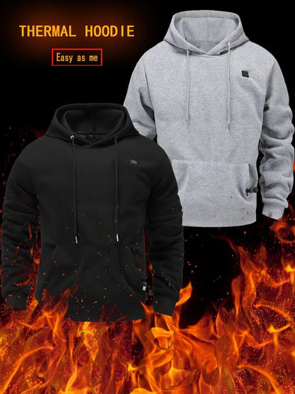 Cross-Border Men's USB Heated Fleece-Lined Sweatshirt Warm Outdoor Casual Clothing Electric Heating Hooded Sweatshirt