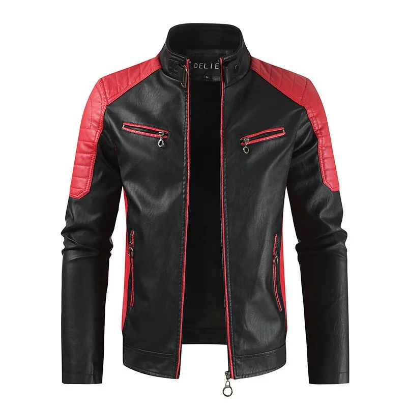 Fashionable Men's Biker Leather Jacket 2025 New Zipper Stand Collar Fleece Lined Casual PU Leather Coat Regular Fit Chinese Orig