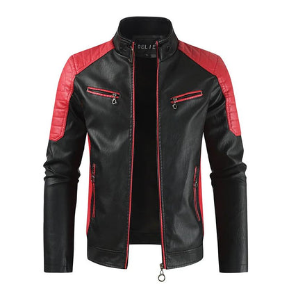 Fashionable Men's Biker Leather Jacket 2025 New Zipper Stand Collar Fleece Lined Casual PU Leather Coat Regular Fit Chinese Orig