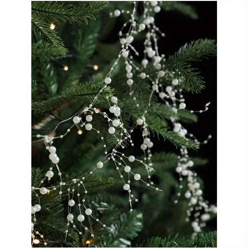 Christmas Pearl Bead Garland with Fishing Line Floral Hanging Ornament Bendable Design for Tree Decor Festival Party Arrangement