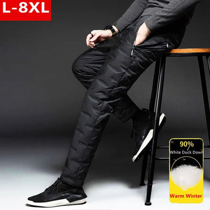 Calças Masculinas de Pena de Pato para Exterior, Acolchoadas, Inverno, 8GG, 7GG, 6GG, Jogger, Quente, Impermeável, Térmica, Tamanhos Grandes, Roupas Resistentes ao Frio