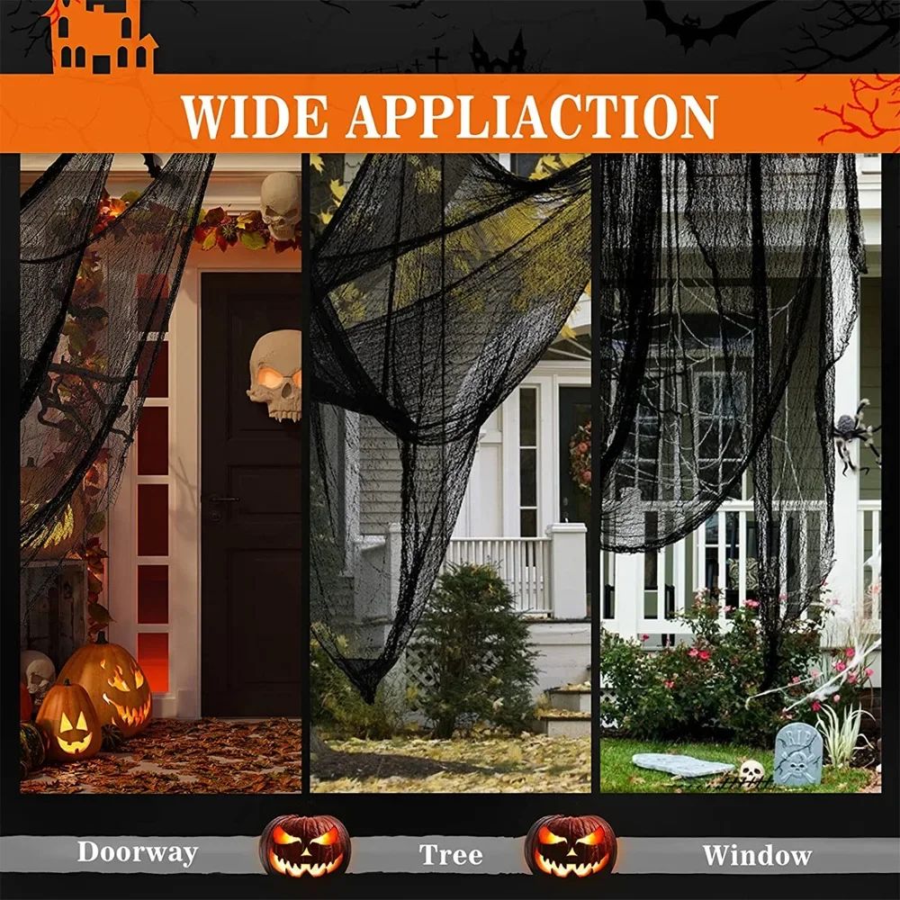 Decorações de Gaze Horripilantes de Halloween para Casa Assombrada com Teia de Aranha Preta Manchada de Sangue para Interiores Assustadoras para Pendurar no Corredor