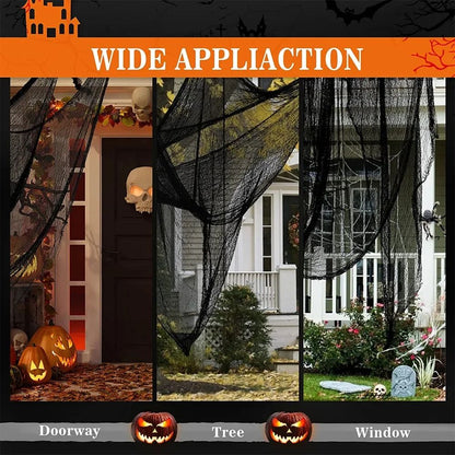 Decorações de Gaze Horripilantes de Halloween para Casa Assombrada com Teia de Aranha Preta Manchada de Sangue para Interiores Assustadoras para Pendurar no Corredor