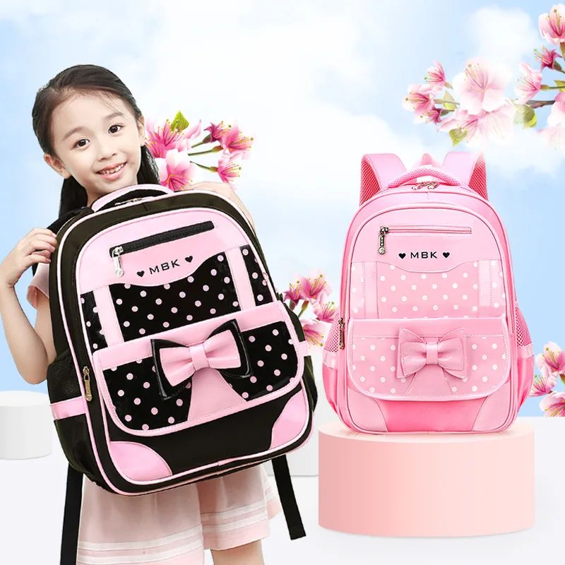 Korean Version Japanese Elementary School Student Backpack Bow Children's Wave Point Girl Ergonomic Design Protects The Spine