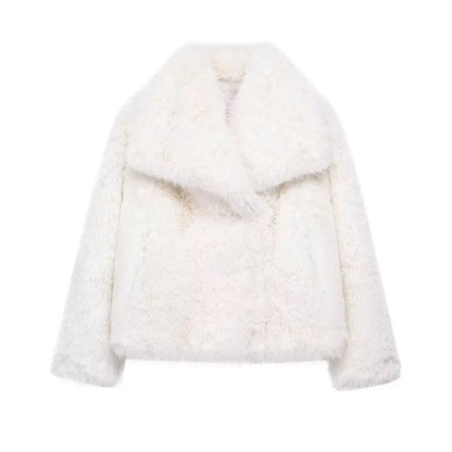 MUJER Faux Fur Coat Plush Fluffy Women's Jacket 2025 Woman Autumn Winter New in Outerwears White Red Gray Black Blends Coats